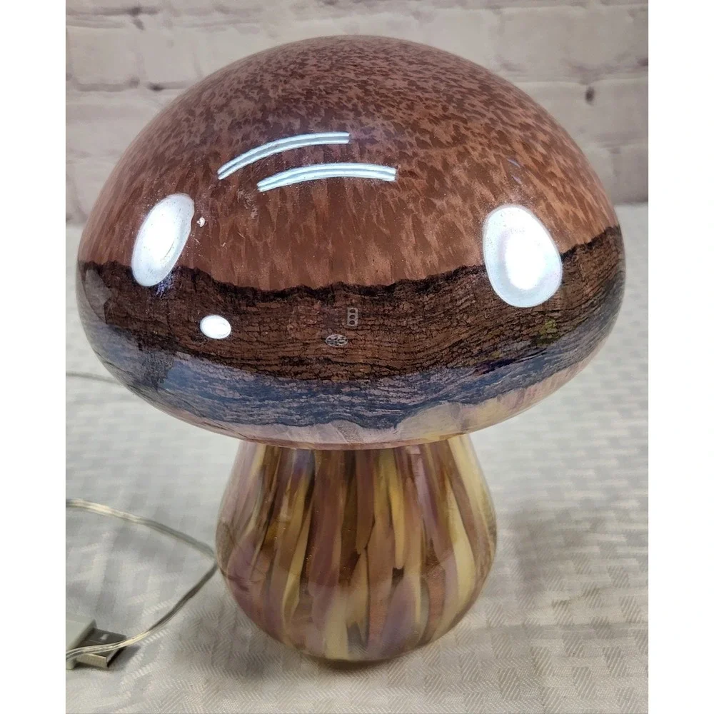 Glass Mushroom Light USB Cord Brown Swirl Whimsical Fairy Night Light Excellent